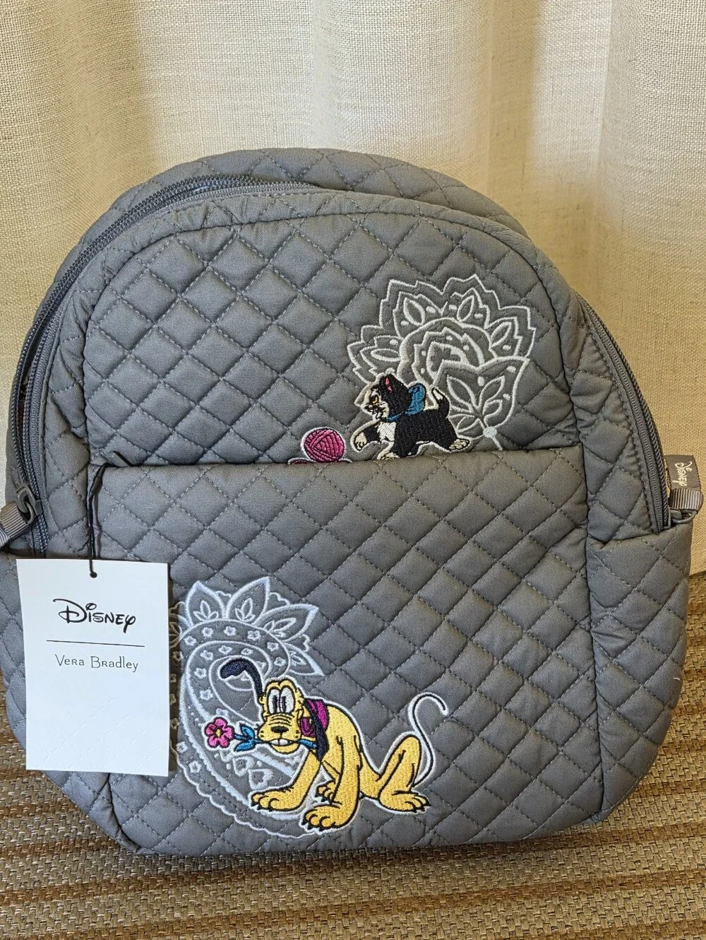 Vera Bradley Disney Piccadilly Paisley Small Backpack NWT Grey Pluto Figaro